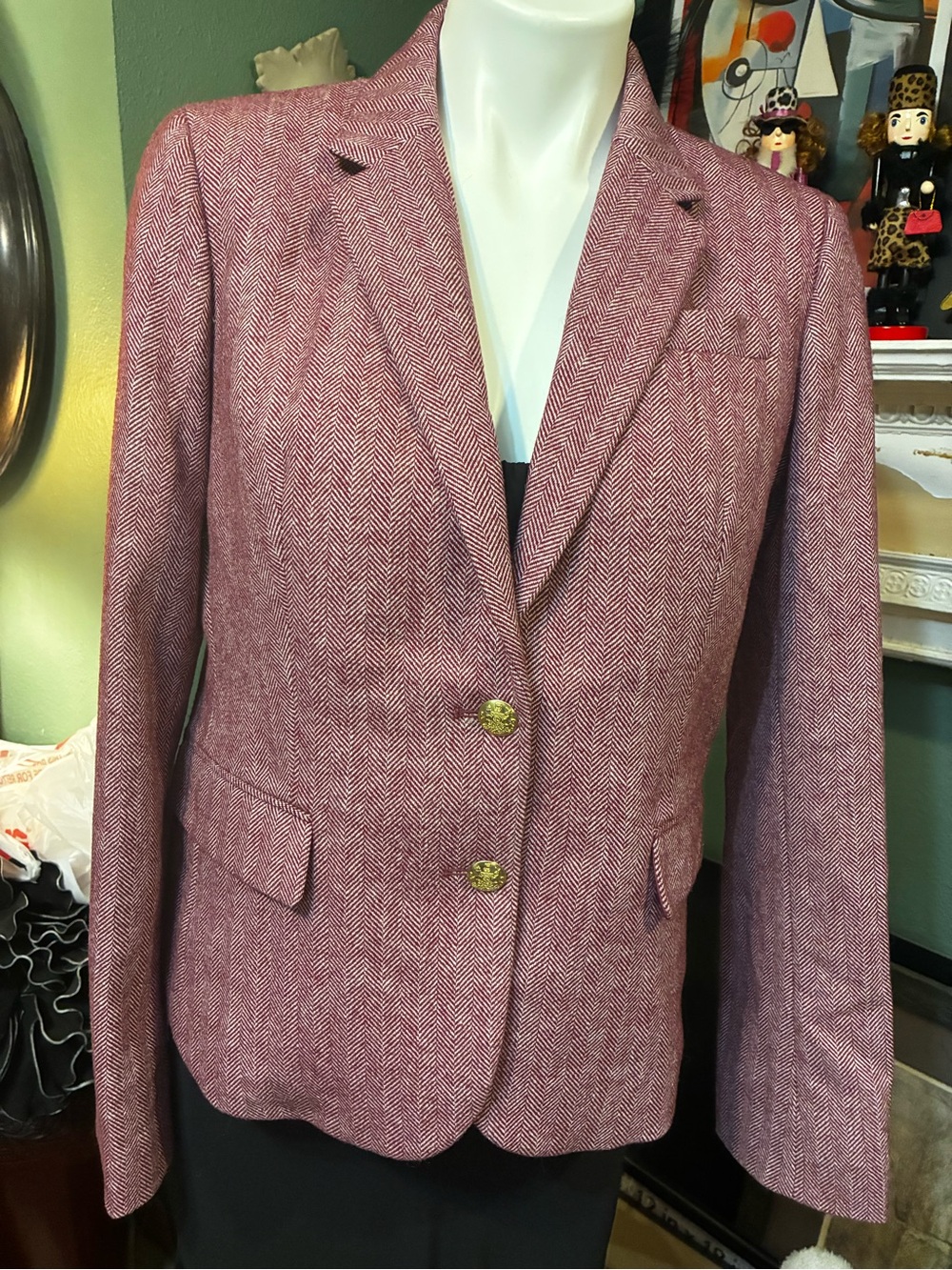 J. Crew Maroon Herringbone Schoolboy Blazer-12 NWOT R $200+